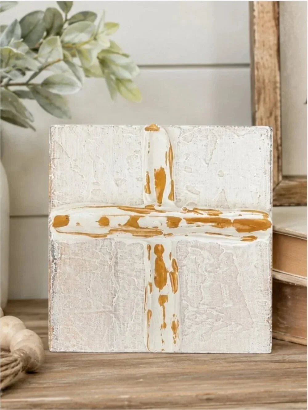 Pottery Barn Pillow Cover & Rustic Wooden Cross Decor Bundle Farmhouse Home